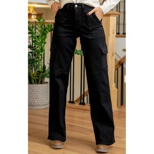 Judy Blue Black Coastal Sunset High Rise Cargo Wide Leg jeans 20W NWT